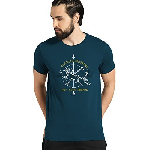 Adro Die With Memories Not With Dreams Mens Cotton Printed T-Shirt (R21-M-Die-Sb_Teal_2Xl)