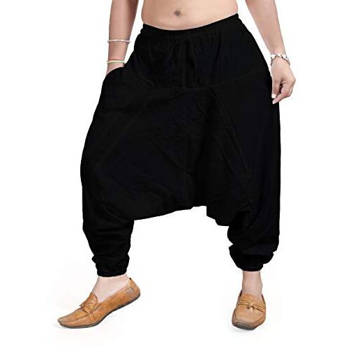 Fressia Fabrics Men's Cotton Solid Harem Pants Yoga Trousers Hippie Boho Pants Black