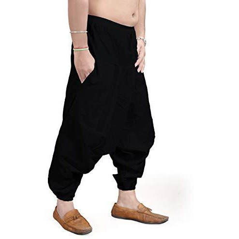 Fressia Fabrics Men's Cotton Solid Harem Pants Yoga Trousers Hippie Boho Pants Black