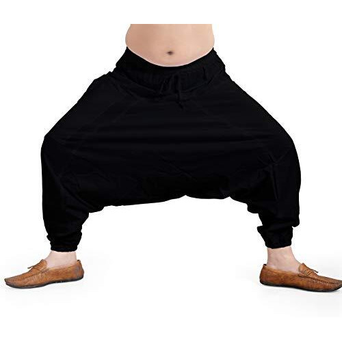Fressia Fabrics Men's Cotton Solid Harem Pants Yoga Trousers Hippie Boho Pants Black