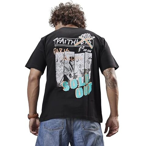 Colorq Men's Oversize T-Shirt Half Sleeve Round Neck Front And Back Printed 100% Cotton (No Blend) Trendy Loose Fit Black Tshirt For Men (Xl)