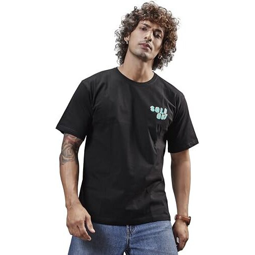 Colorq Men's Oversize T-Shirt Half Sleeve Round Neck Front And Back Printed 100% Cotton (No Blend) Trendy Loose Fit Black Tshirt For Men (Xl)