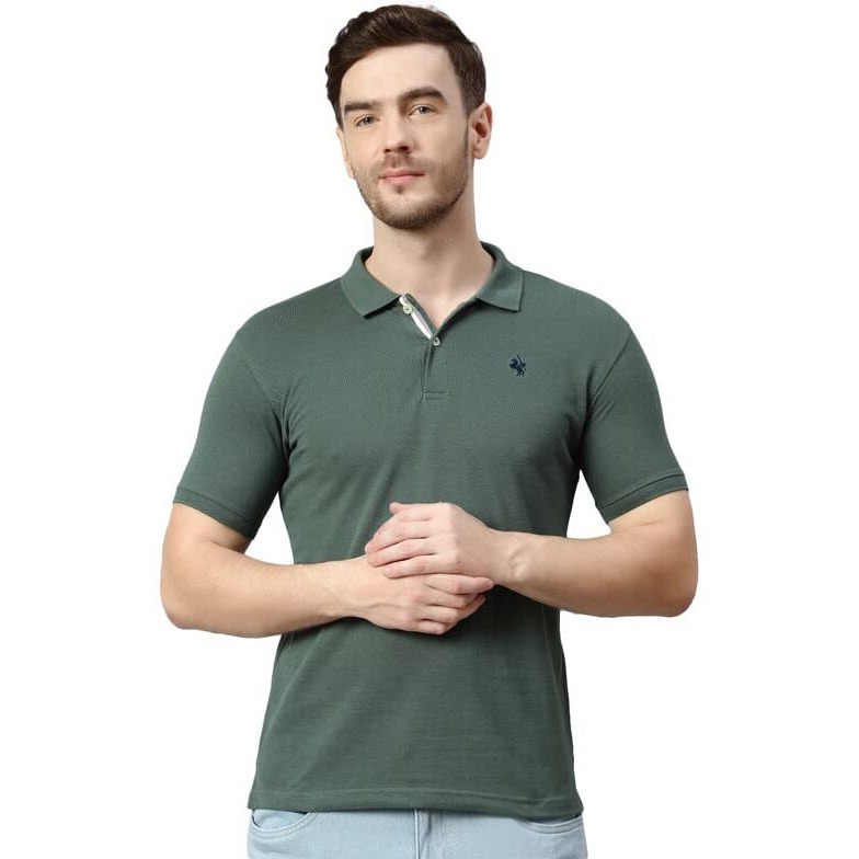 Cantabil Men Olive Cotton Blend Polo Neck Half Sleeve Solid T-Shirt (Mtsh00183_Olive_M)