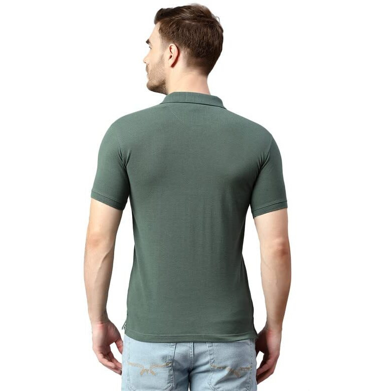 Cantabil Men Olive Cotton Blend Polo Neck Half Sleeve Solid T-Shirt (Mtsh00183_Olive_M)
