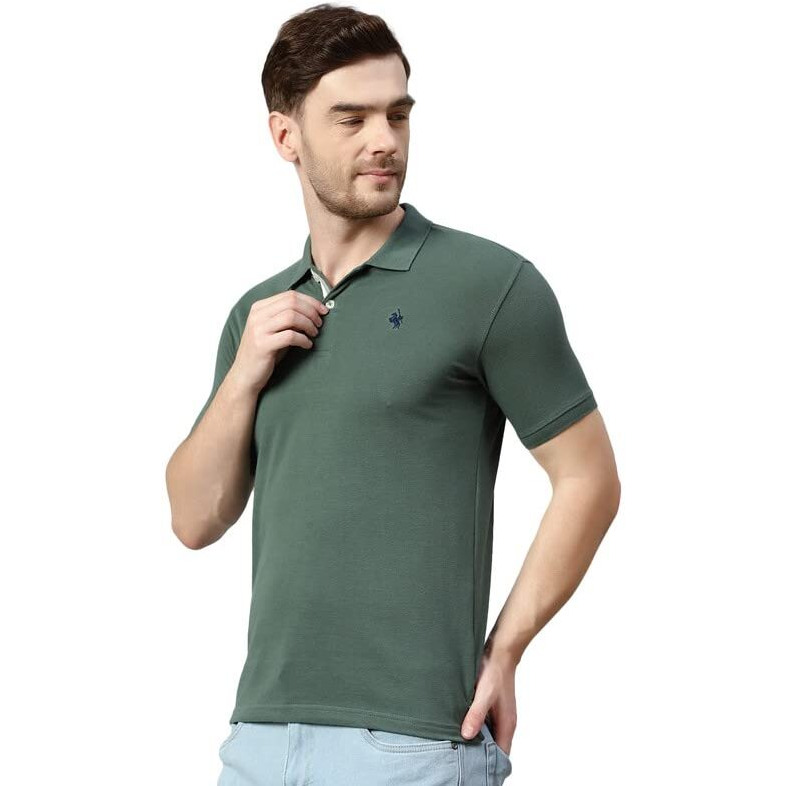 Cantabil Men Olive Cotton Blend Polo Neck Half Sleeve Solid T-Shirt (Mtsh00183_Olive_M)