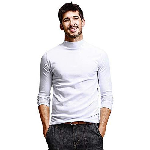 Denimholic Men's Cotton Full Sleeve High Neck Slim Fit T-Shirt (In, Alpha, Medium, White)