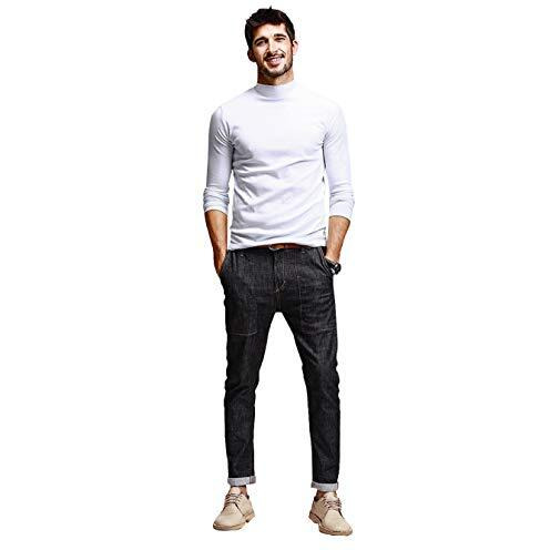 Denimholic Men's Cotton Full Sleeve High Neck Slim Fit T-Shirt (In, Alpha, Medium, White)