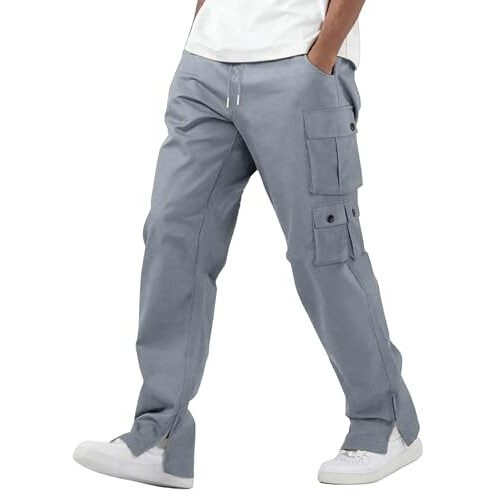 Lymio Men Cargo Pants Cotton - Grey (Cargo-33-Xl)