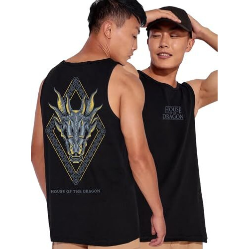 Bewakoof Official House Of The Dragon Merchandise Men's Graphic Printed Regular Fit Sleeveless Round Neck Cotton Vest_539997_Black_L