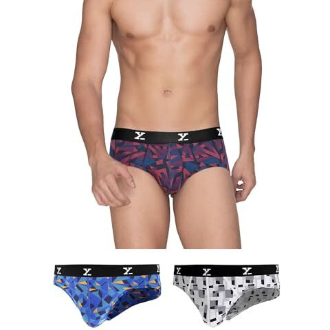Xyxx Men's Modal Slim Geometric Briefs (Pack Of 3) (Xybrf_R5_03_Triad Red + Boxy Grey + Prism Blue_L)