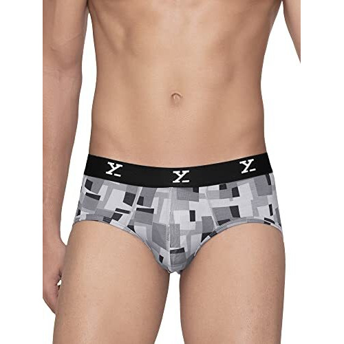 Xyxx Men's Modal Slim Geometric Briefs (Pack Of 3) (Xybrf_R5_03_Triad Red + Boxy Grey + Prism Blue_L)