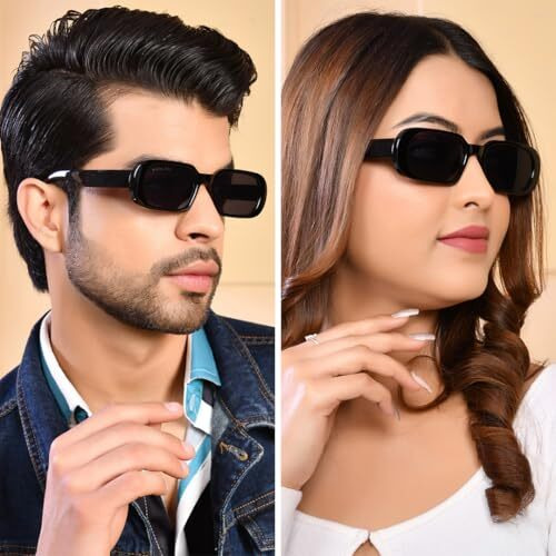Royal Son Vintage Narrow Rectangular Non-Polarized Sunglasses For Men Women Driving Uv Protection - Black - No, Small