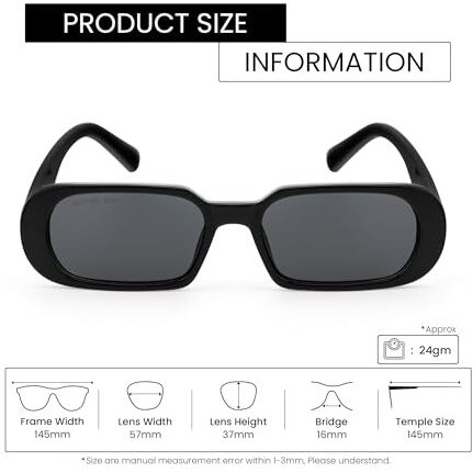 Royal Son Vintage Narrow Rectangular Non-Polarized Sunglasses For Men Women Driving Uv Protection - Black - No, Small