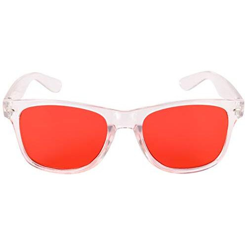 Nuvew Uv Protected Rectangular Unisex Sunglasses - (Red Lens | Clear Frame | Medium Size | Nw-876-27)