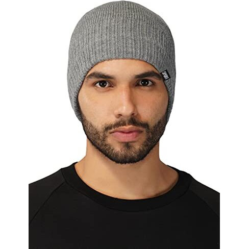 Isweven Winter Cap For Men & Women | Inside Fur Woolen Unisex Beanie Cap | Men's And Women's Warm Winter Hat Unisex-Adult Soft Wool Slouchy Stylish Skull Beanie Cap (Wc4137B, Grey, Free Size)
