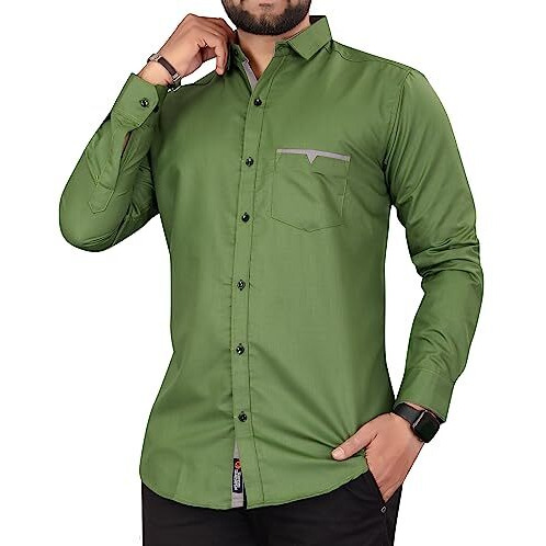 Cb-Colebrook Men's Cotton Solid Relaxed Fit Casual Shirt (C-1030_Forest Green, Large