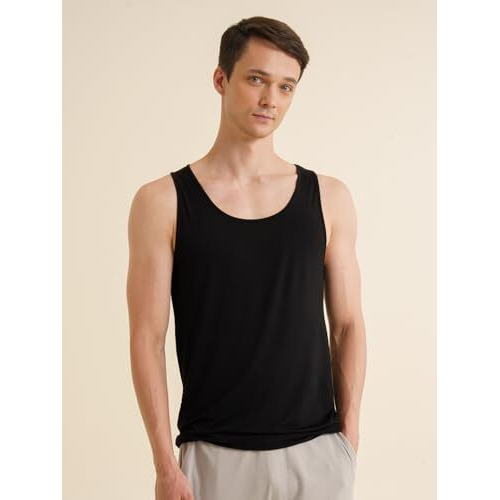 Damensch Men's Neo-Skin Anti-Microbial Slub Vest- Anti-Odor-Bamboo Rayon Fabric- Round Neck- Pack Of 3- Bright White, Natural Black, Crisp Grey- Medium