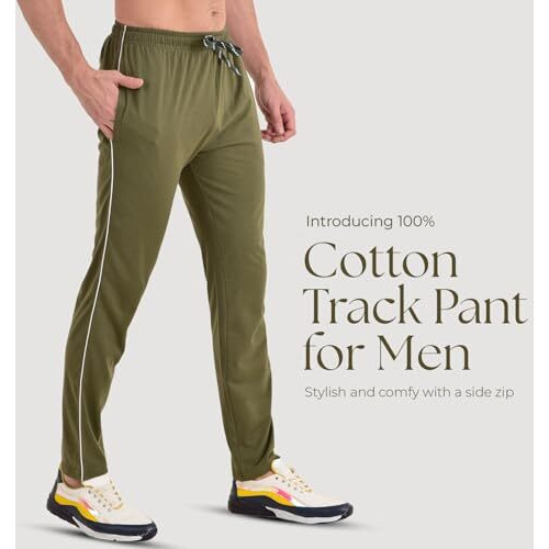 Relight Wears Track Pant For Men - Rich Cotton, Regular Fit With One Side Zip Solid Mid Rise Trackpants | Stylish And Comfortable | Sports, Gym And Casual Wear, (Medium, Olive Green)