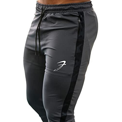 Men's Gym & Sports Wear Stretchable Trackpant With Two Zipper Pockets (Large, Dark Grey)