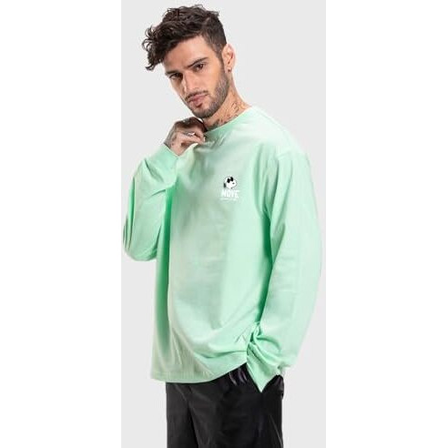 Bewakoof Men's Move On Graphic Printed T-Shirt, Oversized Fit, Round Neck, Full Sleeve_587155_Green_L