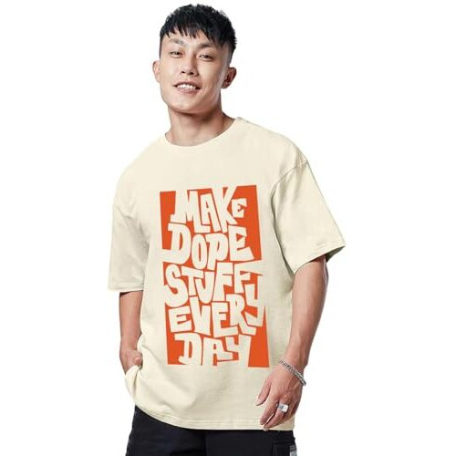 Veirdo Pure Cotton Half Sleeve Round Neck Oversize Loose Fit Swan White T-Shirt For Men (Os_100_Mkdpstf_Sw_Xxl)
