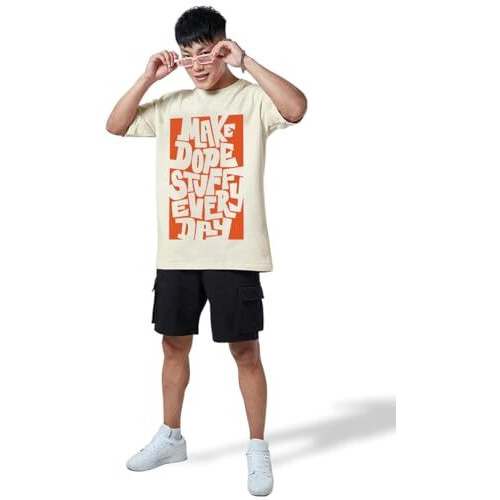 Veirdo Pure Cotton Half Sleeve Round Neck Oversize Loose Fit Swan White T-Shirt For Men (Os_100_Mkdpstf_Sw_Xxl)