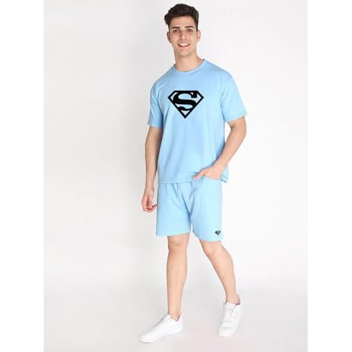 Vogaan Men's T-Shirt And Shorts Set | Pyjama Set For Men | Co-Ord Set | Cotton Printed Top & Shorts Night Suits Set (Sky_42)
