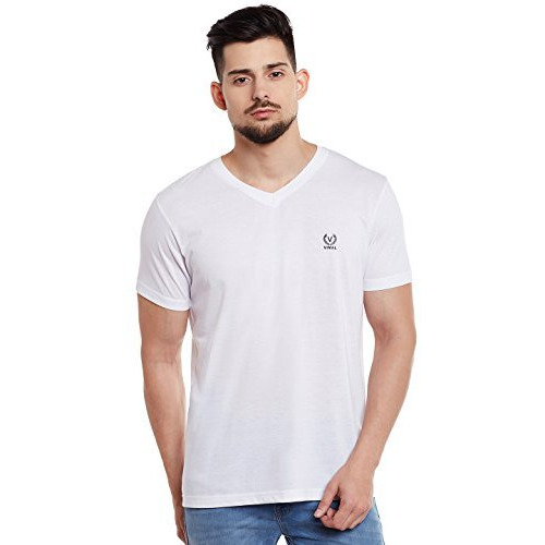 Mack Jonney White V Neck Cotton Regular Fit Tshirt For Men (Pack Of 1)-Vee-White01-Xxl