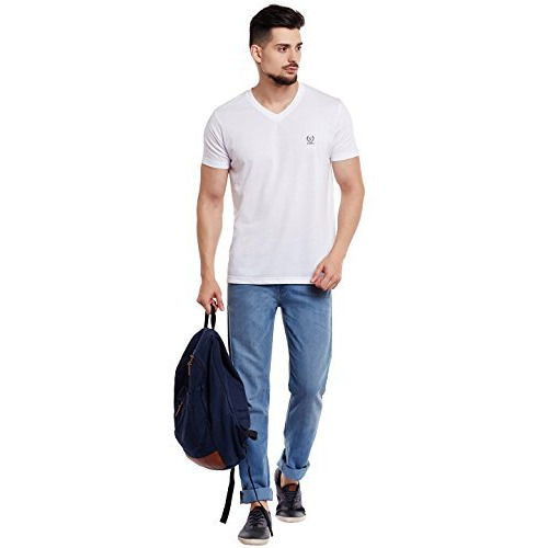 Mack Jonney White V Neck Cotton Regular Fit Tshirt For Men (Pack Of 1)-Vee-White01-Xxl