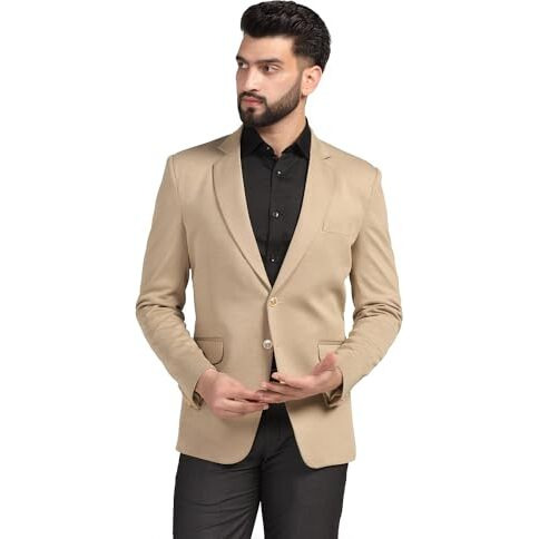 Tahvo Men Blazer Lycra Fabric Blend Slim Fit Single Breasted Blazer Color Beige Size 44