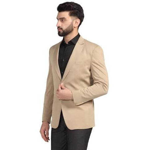 Tahvo Men Blazer Lycra Fabric Blend Slim Fit Single Breasted Blazer Color Beige Size 44