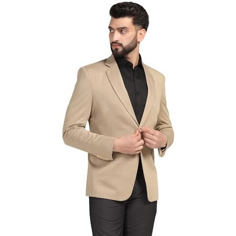 Tahvo Men Blazer Lycra Fabric Blend Slim Fit Single Breasted Blazer Color Beige Size 44