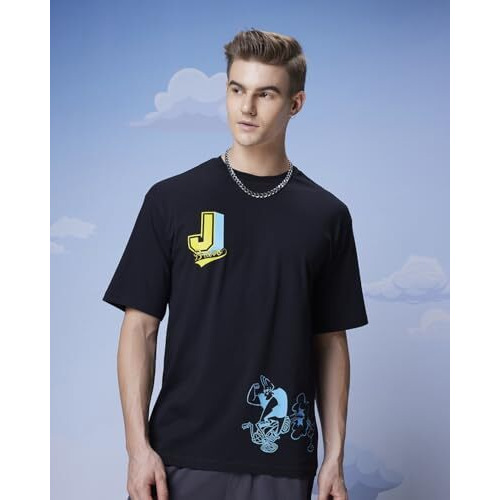 Bewakoof Official Cartoon Network Merchandise Men's Graphic Printed Oversized T-Shirt_608717_Black_L