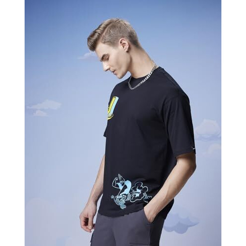 Bewakoof Official Cartoon Network Merchandise Men's Graphic Printed Oversized T-Shirt_608717_Black_L