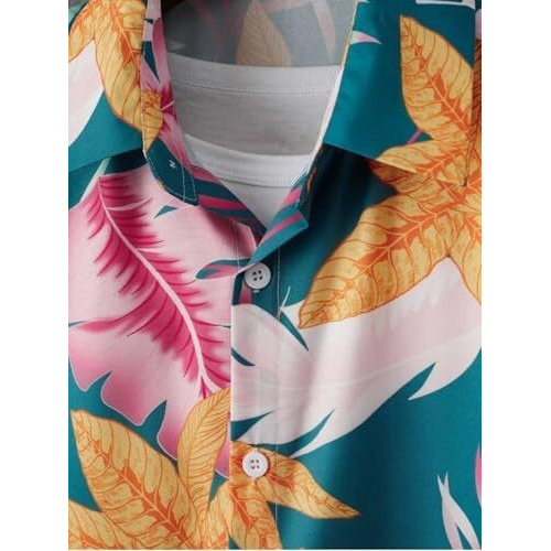 Leriya Fashion Unisex Night Dress || Rayon Palm Tree & Leaf Printed Night Suit Set || Summer Wear Short Pajama Set || Pajama Shorts Night Suits Set || Short Sleeve Night Wear (X-Large, Rama)