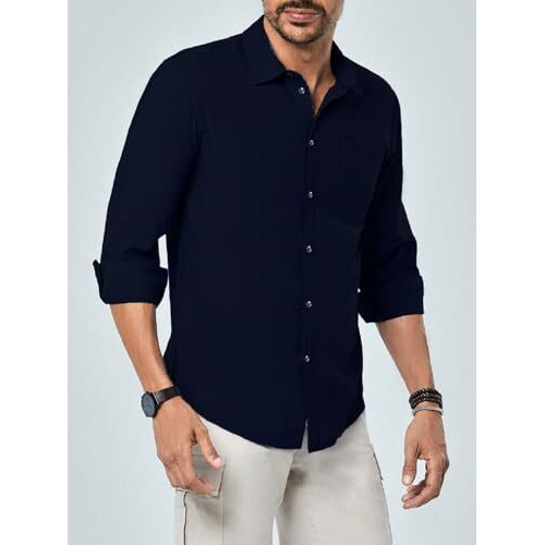 Tagdo Men's Cotton Blend Full Sleeve Solid Shirt With Pocket (Full-Pocket-5169-Navy-Xxl)