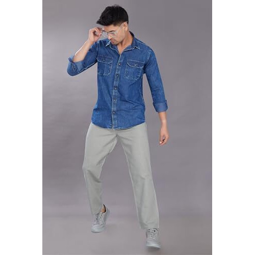 Divisive Men's Slim Fit Cotton Shirt (Dst94_M_Denim D Blue)