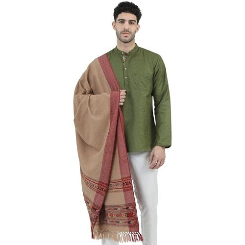 Arvore Bunkaar Men's Woolen Warm Soft Designer Lohi/Shawl With Kullu Border (Brown Kullu)