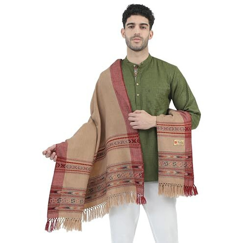 Arvore Bunkaar Men's Woolen Warm Soft Designer Lohi/Shawl With Kullu Border (Brown Kullu)