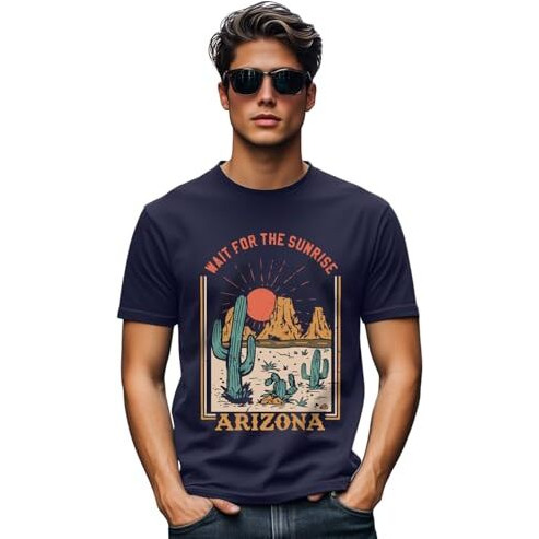Veirdo Regular Fit Half Sleeves Round Neck Arizona Typographic Printed Pure Cotton T-Shirt For Men (Tsh_V_99_Arzna_Nvy_L)