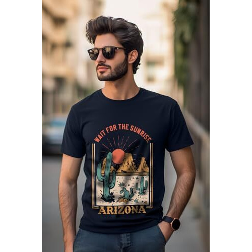 Veirdo Regular Fit Half Sleeves Round Neck Arizona Typographic Printed Pure Cotton T-Shirt For Men (Tsh_V_99_Arzna_Nvy_L)