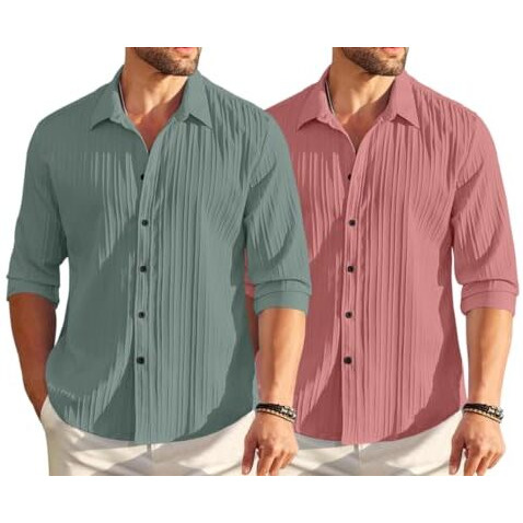 Royalscout Men's Solid Regular Fit Shirt (2_Pop_222_Green & Peach