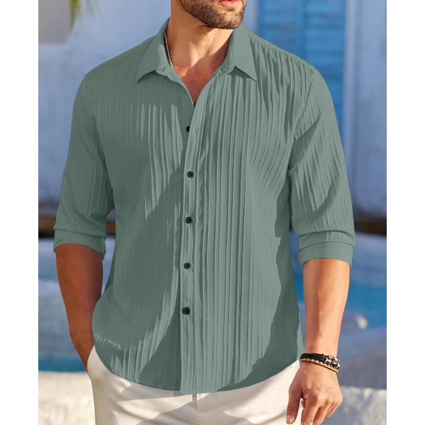 Royalscout Men's Solid Regular Fit Shirt (2_Pop_222_Green & Peach