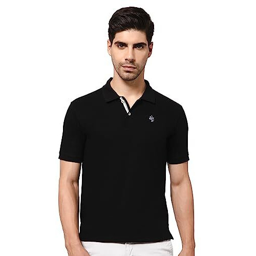 Cantabil Cotton Blend Black Regular Fit Solid Polo Neck Half Sleeve Casual T-Shirt For Men | Half Sleeves Polo T-Shirts For Men | Mens Polo Neck Solid T-Shirt (Mtsh00183_Black_L)