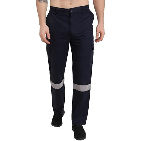 Club Twenty One Workwear Men's Cotton High Visibility Pant (Navy Blue, L)