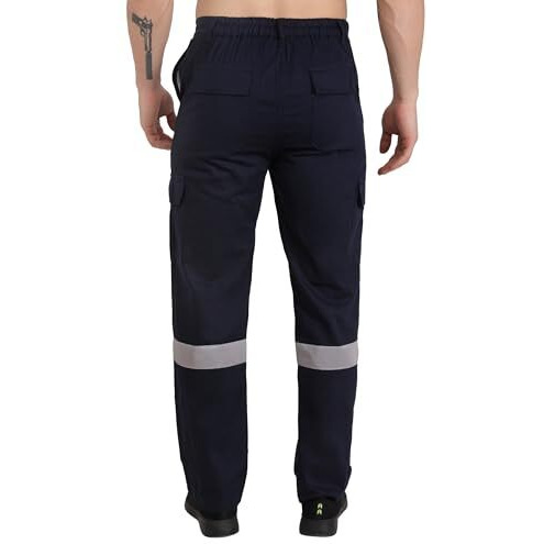 Club Twenty One Workwear Men's Cotton High Visibility Pant (Navy Blue, L)