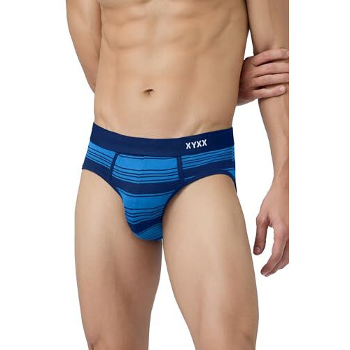 Xyxx Men's Pure Cotton Regular Striped Brief (Pack Of 2) (Xy_Cr1_Brf_01_2_3_Cardinal Red+Pacific Blue_M)
