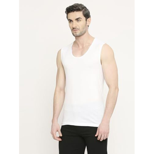 Vip Fab Men's Broad Shoulder 100% Cotton Round Neck Muscle Vest (Pack Of 4, 85Cm) White