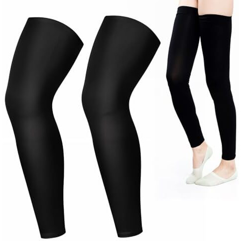 Proberos One Pair Leg Sleeves, Upf 50+ Sports Leg Sleeves, Ice Silk Compression Leggings, Unisex Compression Sun Protection Sleeves, Breathable, Anti-Uv, For Running, Cycling, Outdoor Fitness, Black