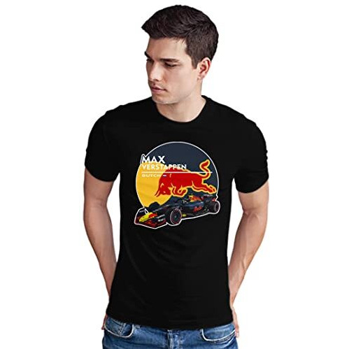 Quote Marshals Max Verstappen F1 Printed Round Neck Black T-Shirt For Men's Size-S